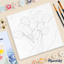 Cargar imagen en el visor de la galería, Mini Pintura por Números 20x20cm con bastidor Ramo de tulipanes