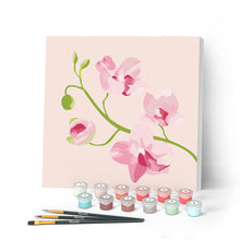 Cargar imagen en el visor de la galería, Mini Pintar por Números 20x20cm con bastidor Orquídea 2