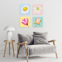 Cargar imagen en el visor de la galería, Mini Pintura por Números 20x20cm con bastidor Flor de botón