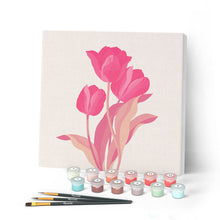 Cargar imagen en el visor de la galería, Mini Pintar por Números 20x20cm con bastidor 3 tulipanes rosados