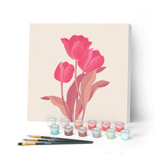 Cargar imagen en el visor de la galería, Mini Pintar por Números 20x20cm con bastidor 3 tulipanes rosados