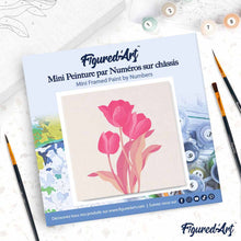 Cargar imagen en el visor de la galería, Mini Pintura por Números 20x20cm con bastidor 3 tulipanes rosados