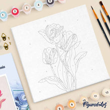 Cargar imagen en el visor de la galería, Mini Pintura por Números 20x20cm con bastidor 3 tulipanes rosados