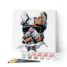 Cargar imagen en el visor de la galería, Mini Pintar por Números 20x20cm con bastidor Perro con cigarro