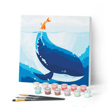 Cargar imagen en el visor de la galería, Mini Pintar por Números 20x20cm con bastidor Ballena azul