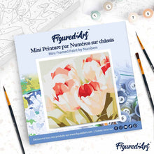 Cargar imagen en el visor de la galería, Mini Pintura por Números 20x20cm con bastidor Eclosión de tulipanes