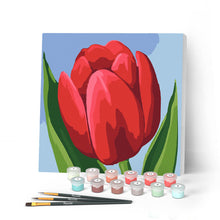 Cargar imagen en el visor de la galería, Mini Pintar por Números 20x20cm con bastidor Tulipán rojo