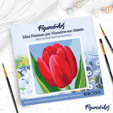 Cargar imagen en el visor de la galería, Mini Pintura por Números 20x20cm con bastidor Tulipán rojo