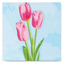 Cargar imagen en el visor de la galería, Mini Pintura por Números 20x20cm con bastidor Tulipanes y cielo azul