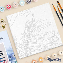 Cargar imagen en el visor de la galería, Mini Pintura por Números 20x20cm con bastidor Hojas de palma de areca