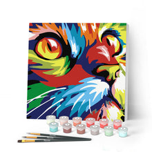 Cargar imagen en el visor de la galería, Mini Pintar por Números 20x20cm con bastidor Pop Art Gato