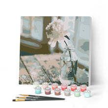 Cargar imagen en el visor de la galería, Mini Pintar por Números 20x20cm con bastidor Flor blanca
