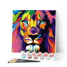 Cargar imagen en el visor de la galería, Mini Pintar por Números 20x20cm con bastidor Arte pop león