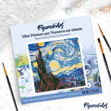 Cargar imagen en el visor de la galería, Mini Pintura por Números 20x20cm con bastidor Noche estrellada de Van Gogh