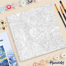 Cargar imagen en el visor de la galería, Mini Pintura por Números 20x20cm con bastidor Noche estrellada de Van Gogh