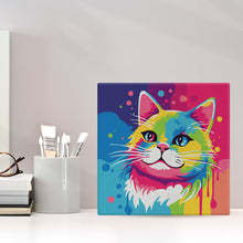 Cargar imagen en el visor de la galería, Mini Pintura por Números 20x20cm con bastidor Arte Pop Abstracto de Gato