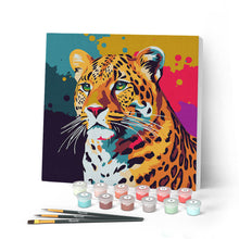 Cargar imagen en el visor de la galería, Mini Pintar por Números 20x20cm con bastidor Arte Pop Abstracto de Leopardo