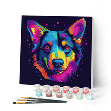 Cargar imagen en el visor de la galería, Mini Pintar por Números 20x20cm con bastidor Arte Pop Abstracto de Perro Neón