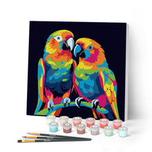 Cargar imagen en el visor de la galería, Mini Pintar por Números 20x20cm con bastidor Arte Pop Abstracto de Loros