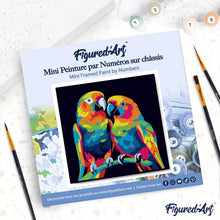 Cargar imagen en el visor de la galería, Mini Pintura por Números 20x20cm con bastidor Arte Pop Abstracto de Loros