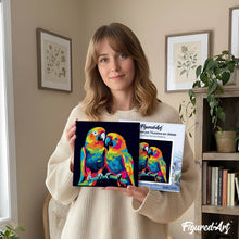 Cargar imagen en el visor de la galería, Mini Pintura por Números 20x20cm con bastidor Arte Pop Abstracto de Loros