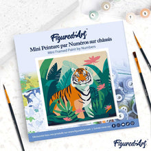 Cargar imagen en el visor de la galería, Mini Pintura por Números 20x20cm con bastidor Tigre de Bengala Tropical
