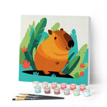 Cargar imagen en el visor de la galería, Mini Pintar por Números 20x20cm con bastidor Carpincho Tropical