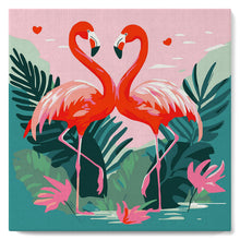 Cargar imagen en el visor de la galería, Mini Pintura por Números 20x20cm con bastidor Flamencos Tropicales