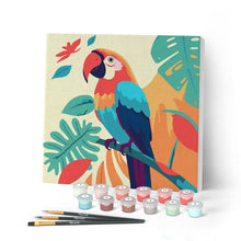 Cargar imagen en el visor de la galería, Mini Pintar por Números 20x20cm con bastidor Loro Tropical