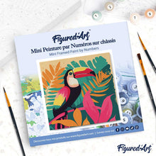 Cargar imagen en el visor de la galería, Mini Pintura por Números 20x20cm con bastidor Tucán Tropical