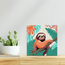 Cargar imagen en el visor de la galería, Mini Pintura por Números 20x20cm con bastidor Perezoso Tropical