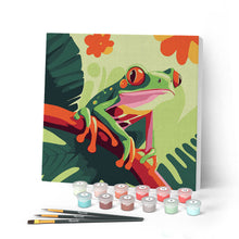 Cargar imagen en el visor de la galería, Mini Pintar por Números 20x20cm con bastidor Rana Tropical de Ojos Rojos