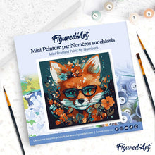 Cargar imagen en el visor de la galería, Mini Pintura por Números 20x20cm con bastidor Zorro Fantasía con Flores