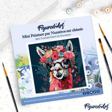 Cargar imagen en el visor de la galería, Mini Pintura por Números 20x20cm con bastidor Llama Fantasía con Flores