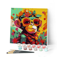Cargar imagen en el visor de la galería, Mini Pintar por Números 20x20cm con bastidor Mono Fantasía con Flores