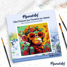 Cargar imagen en el visor de la galería, Mini Pintura por Números 20x20cm con bastidor Mono Fantasía con Flores