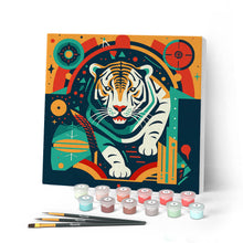 Cargar imagen en el visor de la galería, Mini Pintar por Números 20x20cm con bastidor Tigre Art-Deco Abstracto