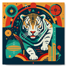 Cargar imagen en el visor de la galería, Mini Pintura por Números 20x20cm con bastidor Tigre Art-Deco Abstracto