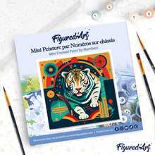 Cargar imagen en el visor de la galería, Mini Pintura por Números 20x20cm con bastidor Tigre Art-Deco Abstracto