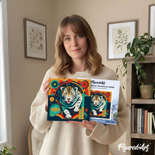 Cargar imagen en el visor de la galería, Mini Pintura por Números 20x20cm con bastidor Tigre Art-Deco Abstracto