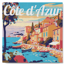 Cargar imagen en el visor de la galería, Mini Pintura por Números 20x20cm con bastidor Póster de Viaje Costa Azul