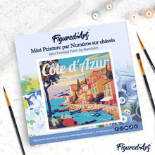 Cargar imagen en el visor de la galería, Mini Pintura por Números 20x20cm con bastidor Póster de Viaje Costa Azul