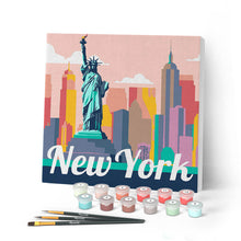 Cargar imagen en el visor de la galería, Mini Pintar por Números 20x20cm con bastidor Póster de Viaje Estatua de la Libertad