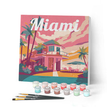 Cargar imagen en el visor de la galería, Mini Pintar por Números 20x20cm con bastidor Póster de Viaje Miami