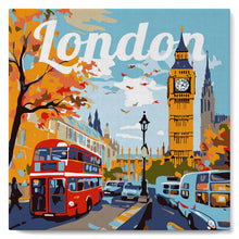 Cargar imagen en el visor de la galería, Mini Pintura por Números 20x20cm con bastidor Póster de Viaje Londres