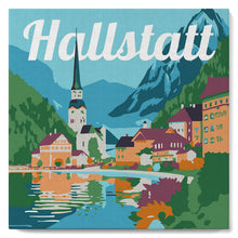 Cargar imagen en el visor de la galería, Mini Pintura por Números 20x20cm con bastidor Póster de Viaje Hallstatt