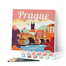 Cargar imagen en el visor de la galería, Mini Pintar por Números 20x20cm con bastidor Póster de Viaje Praga