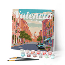 Cargar imagen en el visor de la galería, Mini Pintar por Números 20x20cm con bastidor Póster de Viaje Valencia