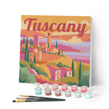 Cargar imagen en el visor de la galería, Mini Pintar por Números 20x20cm con bastidor Póster de Viaje Toscana Primavera