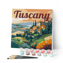 Cargar imagen en el visor de la galería, Mini Pintar por Números 20x20cm con bastidor Póster de Viaje Toscana Verano